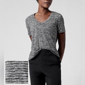 Athleta Charcoal Stripe Scoop V-Neck Short Sleeve Breezy Tee